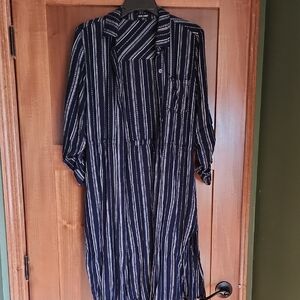 Dear John Navy and White Striped Button Down Shirt